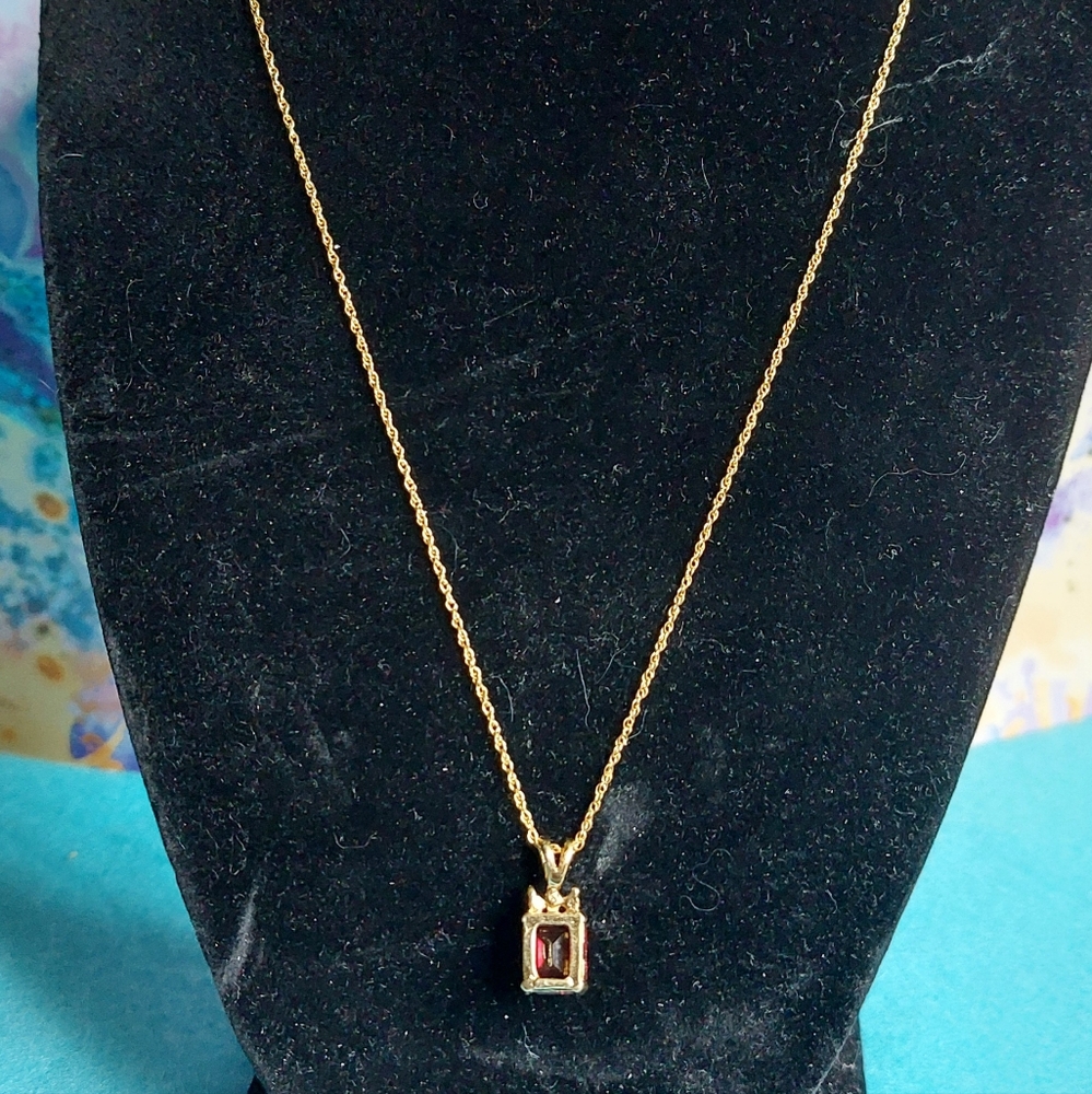 Simulated Emerald Cut Ruby W/Rhinestones Pendant … - image 8